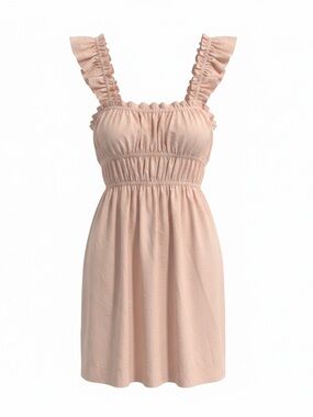 Ruffled Strap Blush Pink Smocked Mini Dress